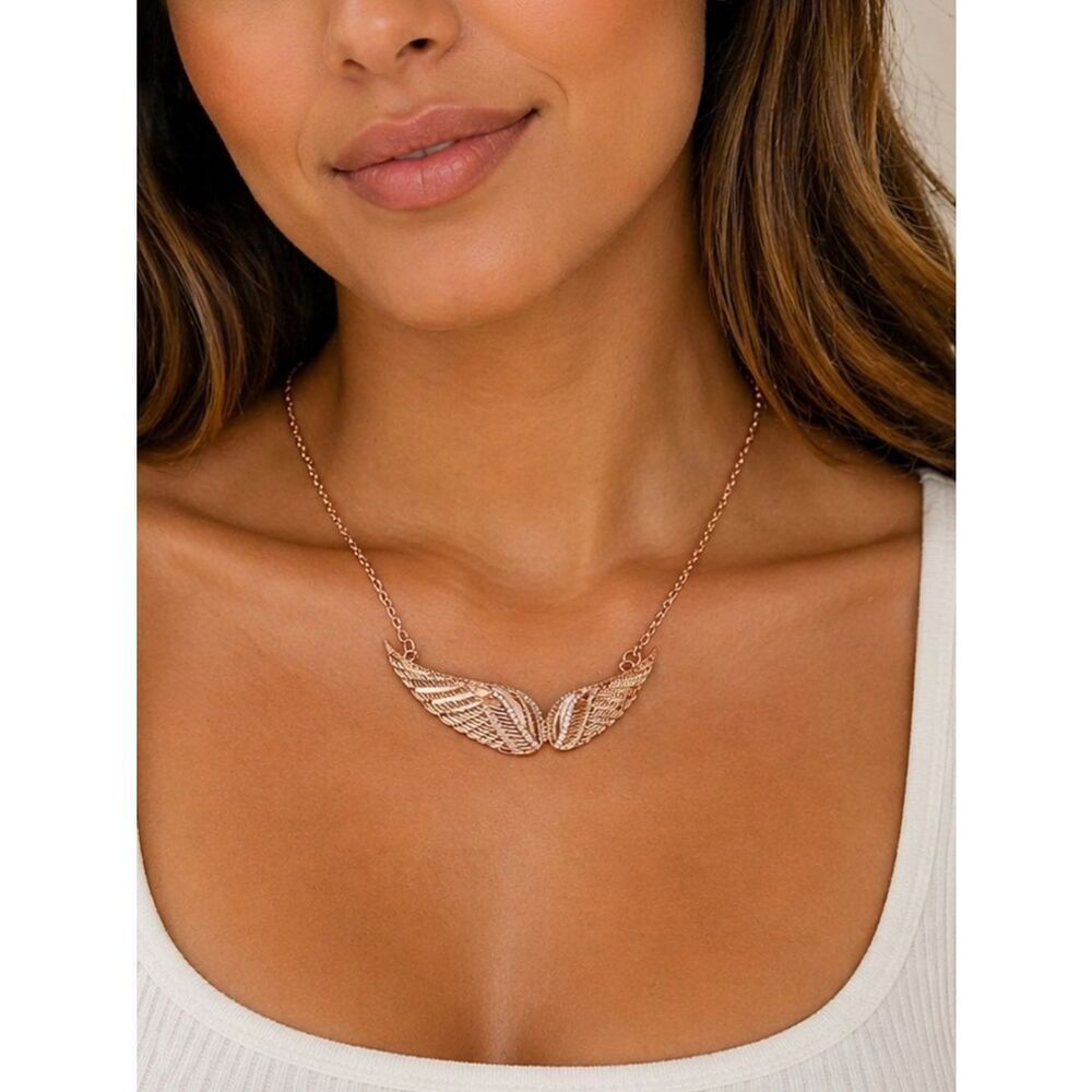 2/$30 Rose Gold Crystal Diamond Diamante Rhinestone Bird Wing Necklace